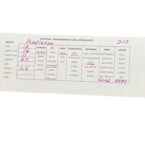 Pendleton Womens Dress Career Pants Gray High Rise Pockets Wool Zip USA 12 New - Picture 10 of 10